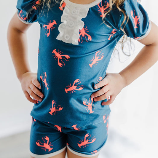 Ruffle Short Lounge Set - Navy Crawfish