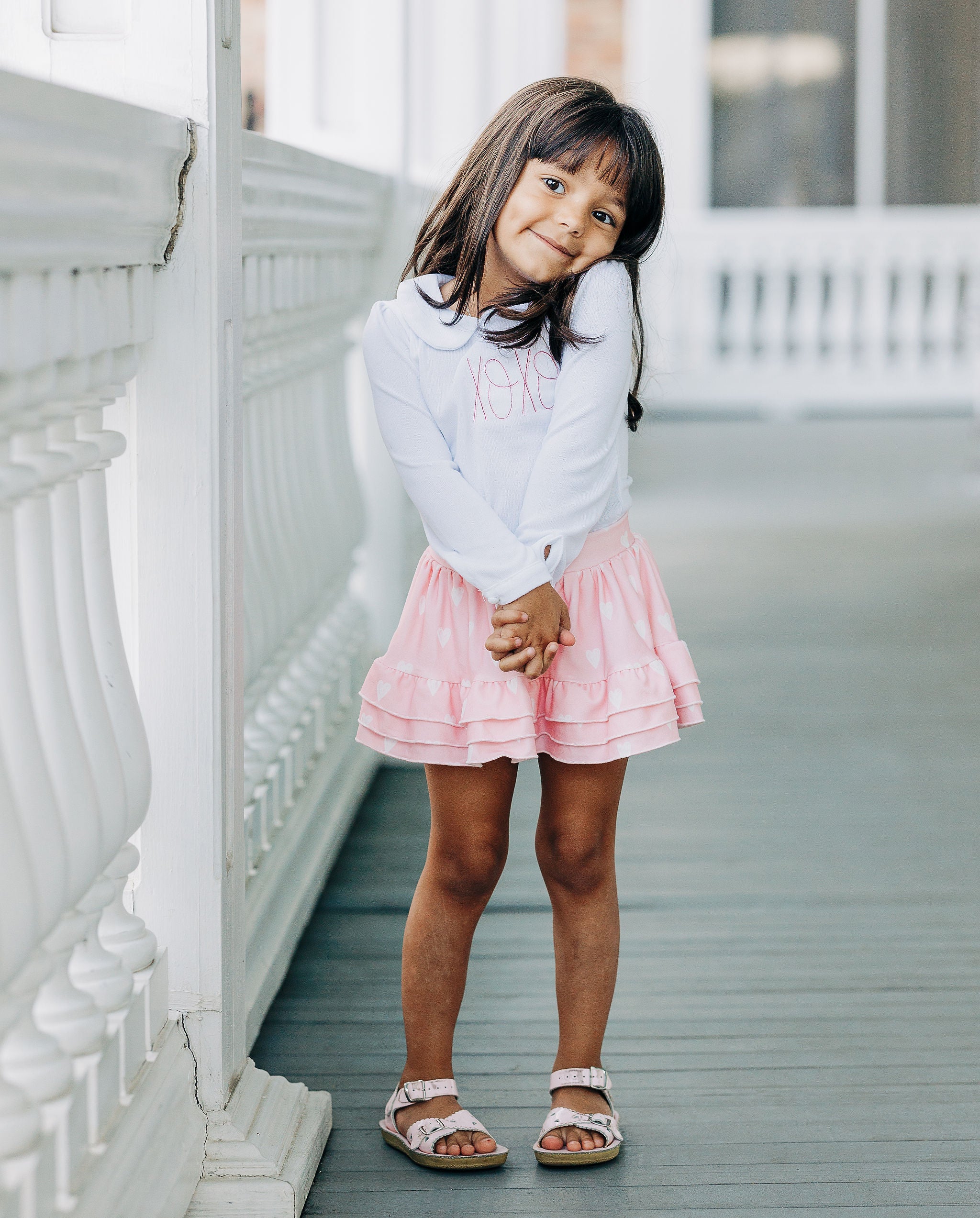 White and outlet pink ruffle skirt