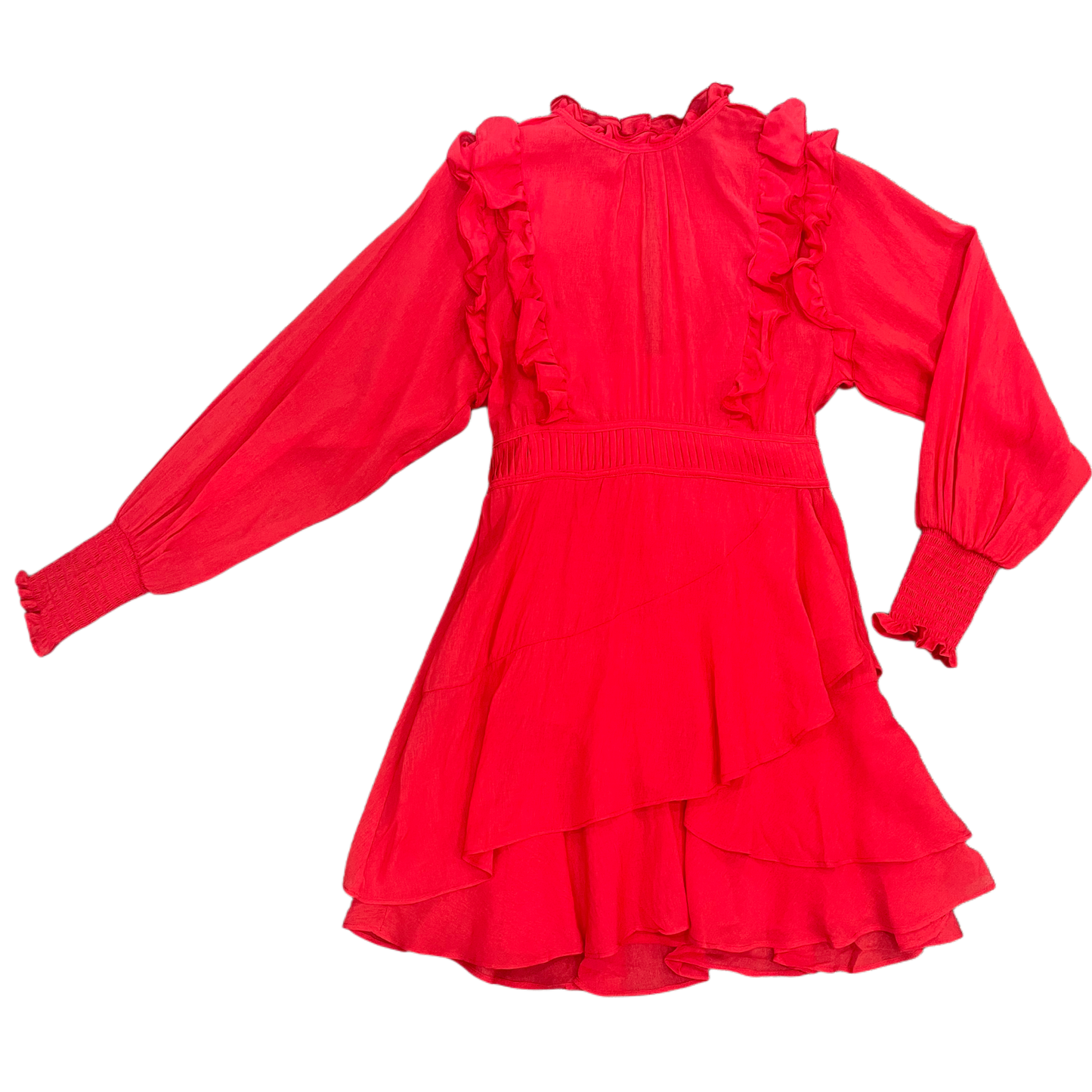 Evelyn - Holiday Red Long Sleeve Ruffle Dress