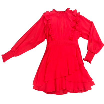 Evelyn - Holiday Red Long Sleeve Ruffle Dress