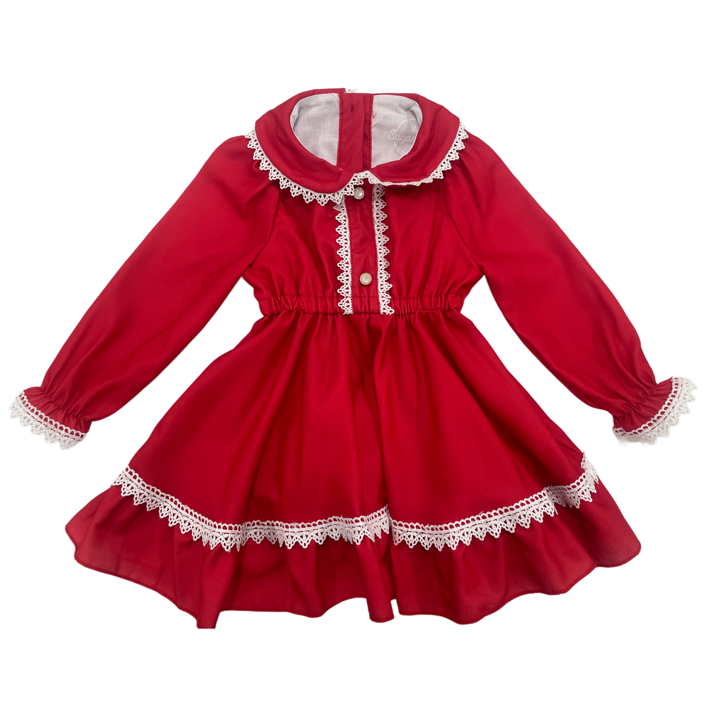 Madeline Lace Peter Pan Dress - Red