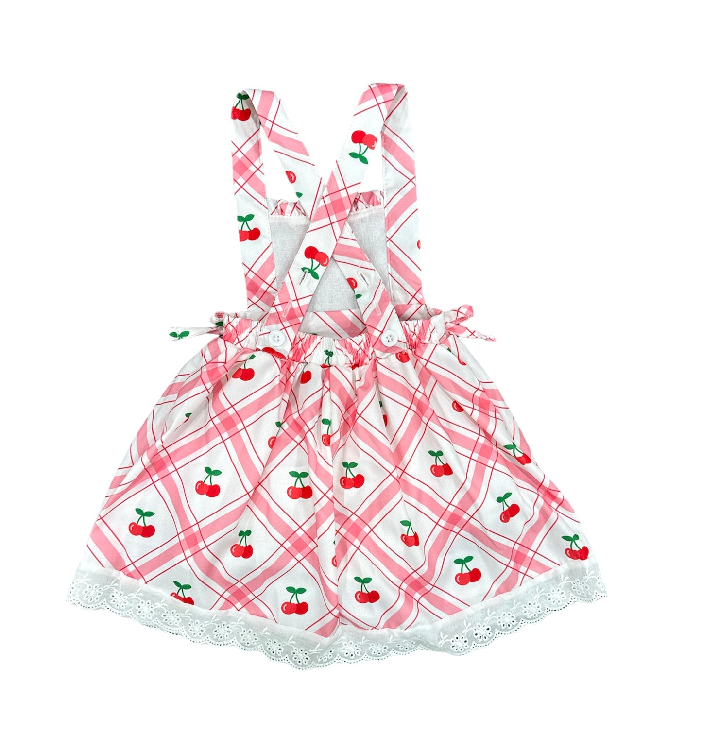 Lace Pinafore - Cherries Plaid