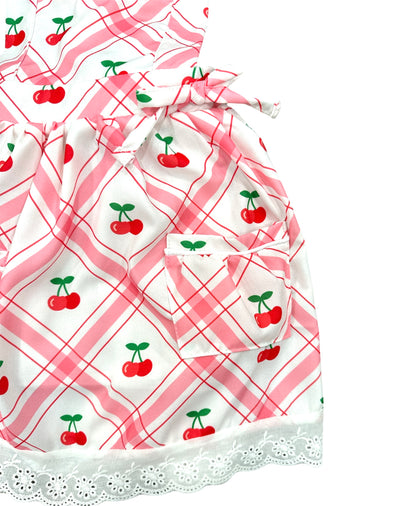Lace Pinafore - Cherries Plaid