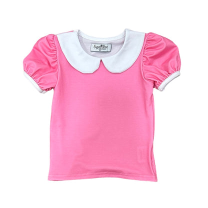 Peter Pan Puff Sleeve Tee - Pink/White