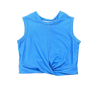 Knit Crop Knot Tank - French Blue - Sugar Bee Clothing
