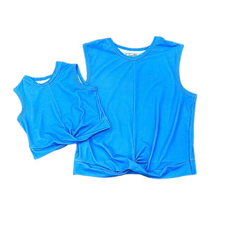 Knit Crop Knot Tank - French Blue - Sugar Bee Clothing