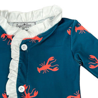 One - Piece Ruffle Buttflap Pajamas - Navy Crawfish - Sugar Bee Clothing