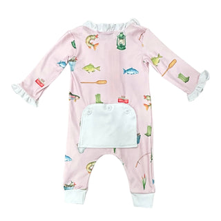 One - Piece Ruffle Buttflap Pajamas - Girls Fishing - Sugar Bee Clothing