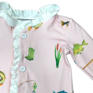 One - Piece Ruffle Buttflap Pajamas - Girls Fishing - Sugar Bee Clothing