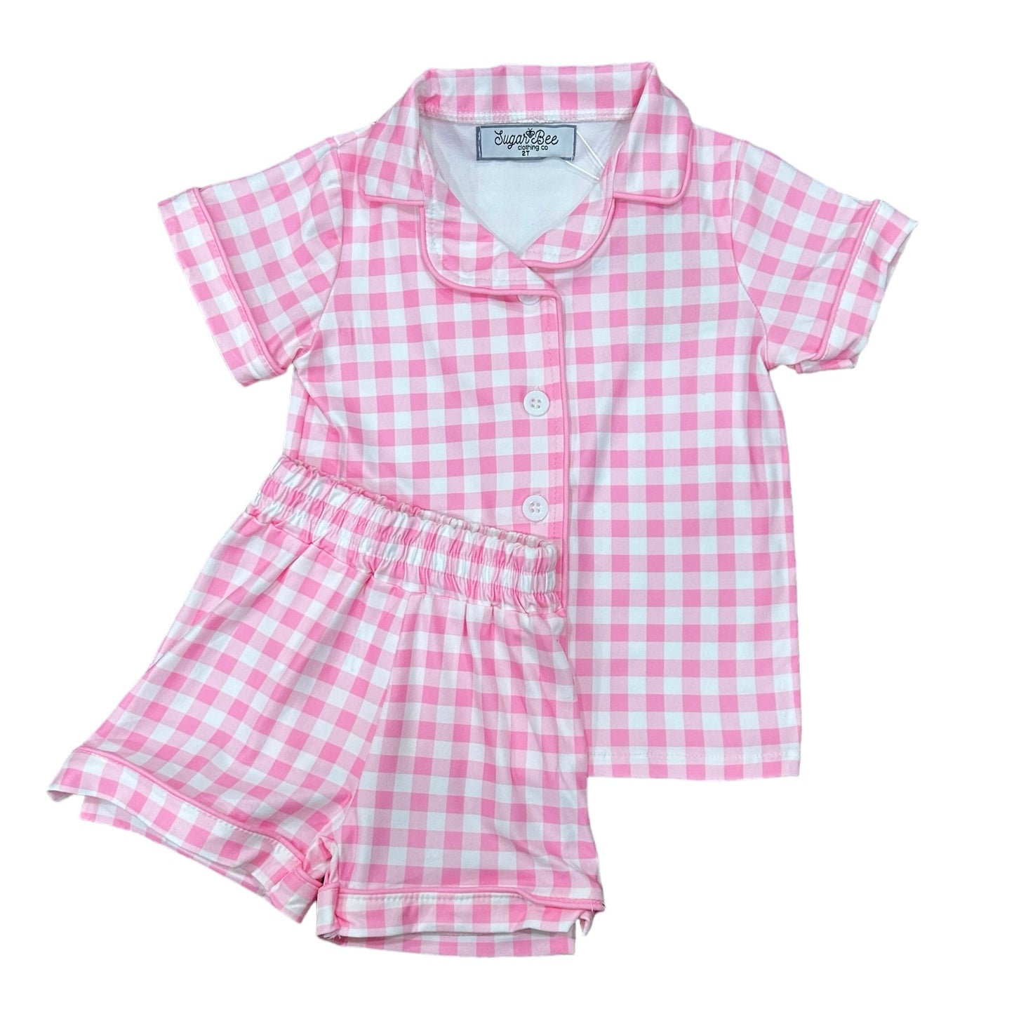 Button Down Pajamas - Pink Gingham