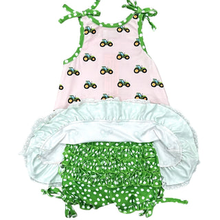 Gown With Bloomers - Tractors On Pink - Sugar Bee Clothing