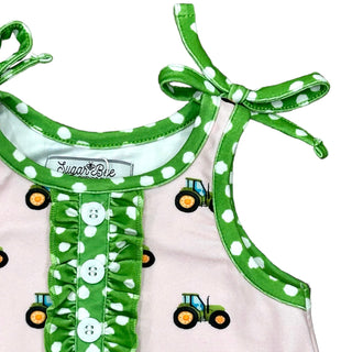 Gown With Bloomers - Tractors On Pink - Sugar Bee Clothing