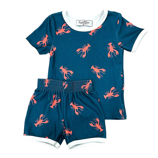 Short Sleeve Lounge Set - Navy Crawfish