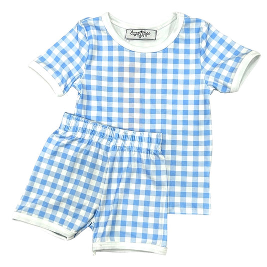 Short Sleeve Lounge Set - Blue Gingham