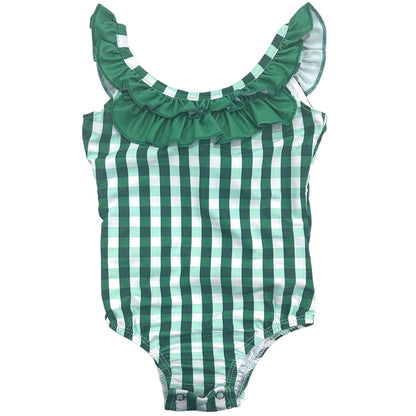 Bow Back Swimsuit - Green Gingham