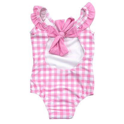 Bow Back Swimsuit - Pink Gingham