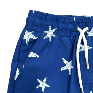 Men's Compression Swim Shorts - Navy Starfish - Sugar Bee Clothing