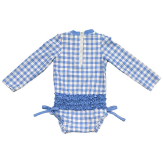 Ruffle Bottom Swimsuit - Blue Gingham - Sugar Bee Clothing
