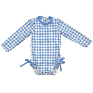 Ruffle Bottom Swimsuit - Blue Gingham - Sugar Bee Clothing