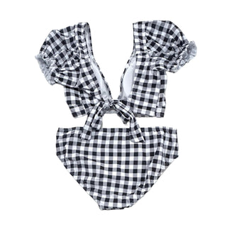 Retro Cap Sleeve Bikini - Black Gingham - Sugar Bee Clothing