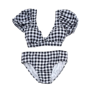 Retro Cap Sleeve Bikini - Black Gingham - Sugar Bee Clothing