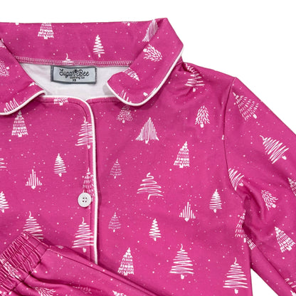 Button Down - White Trees On Magenta Holiday Lounge PREORDER