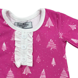 Gown with Bloomers - White Trees on Magenta Holiday Lounge - Sugar Bee Clothing