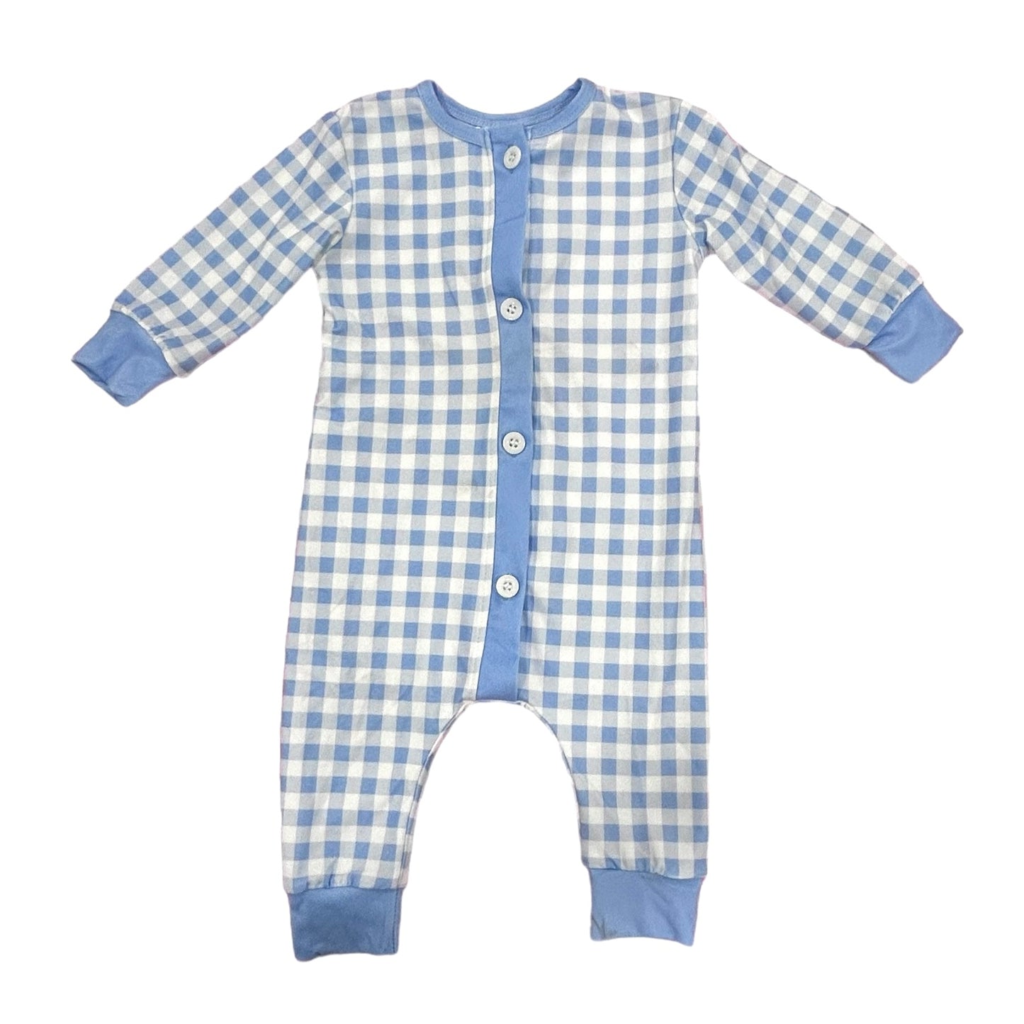 Buttflap Pajamas - Blue Trimmed Gingham