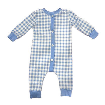 One-Piece Buttflap Pajamas - 2023 Blue Trimmed Gingham