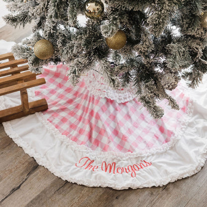 Christmas Tree Skirt - Pink Gingham