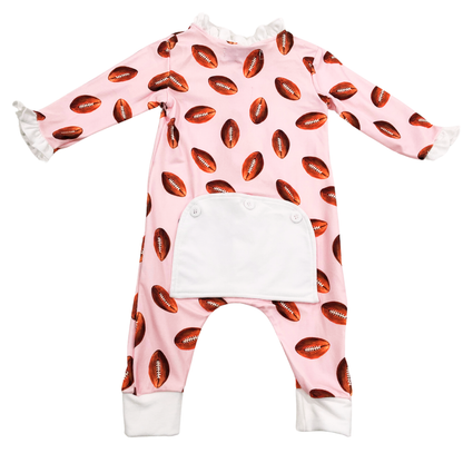 One- Piece Ruffle Buttflap Pajamas - Girls Football