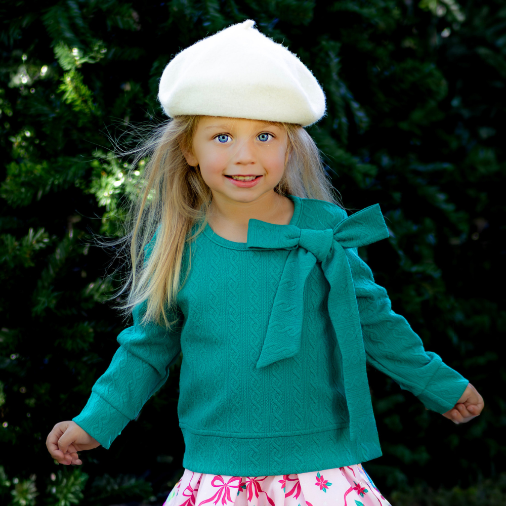 Sadie Teal Bow Sweater - Evergreen