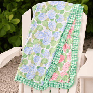 Swim Towel - Reversible Red/Blue Hydrangea - Sugar Bee Clothing