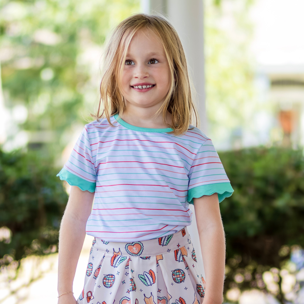 Mae Scalloped SS Tee - Showtime Stripes