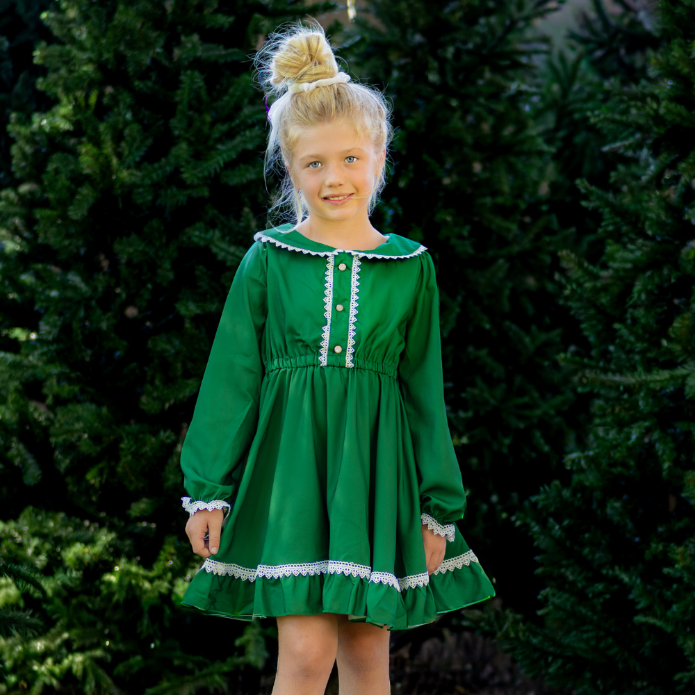 Madeline Lace Peter Pan Dress - Emerald
