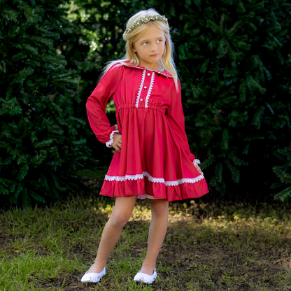 Madeline Lace Peter Pan Dress - Holiday Red