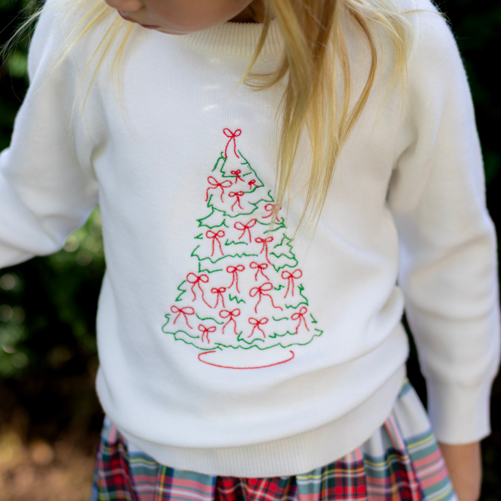 Mini Emerson - Bow Christmas Tree Patch Sweater