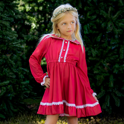 Madeline Lace Peter Pan Dress - Holiday Red