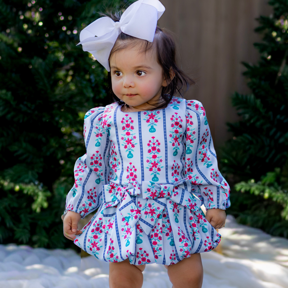 Baby Camille Bubble Dress - Snowberry stripes