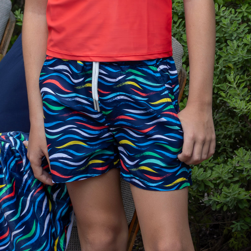 Compression Swim Shorts - Colorful Current on Navy