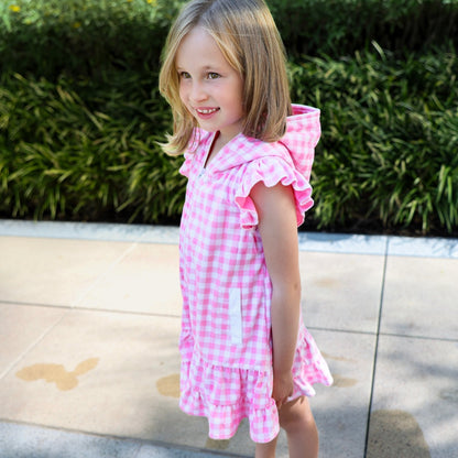 Swim Cover up - Pink Gingham Ruffle