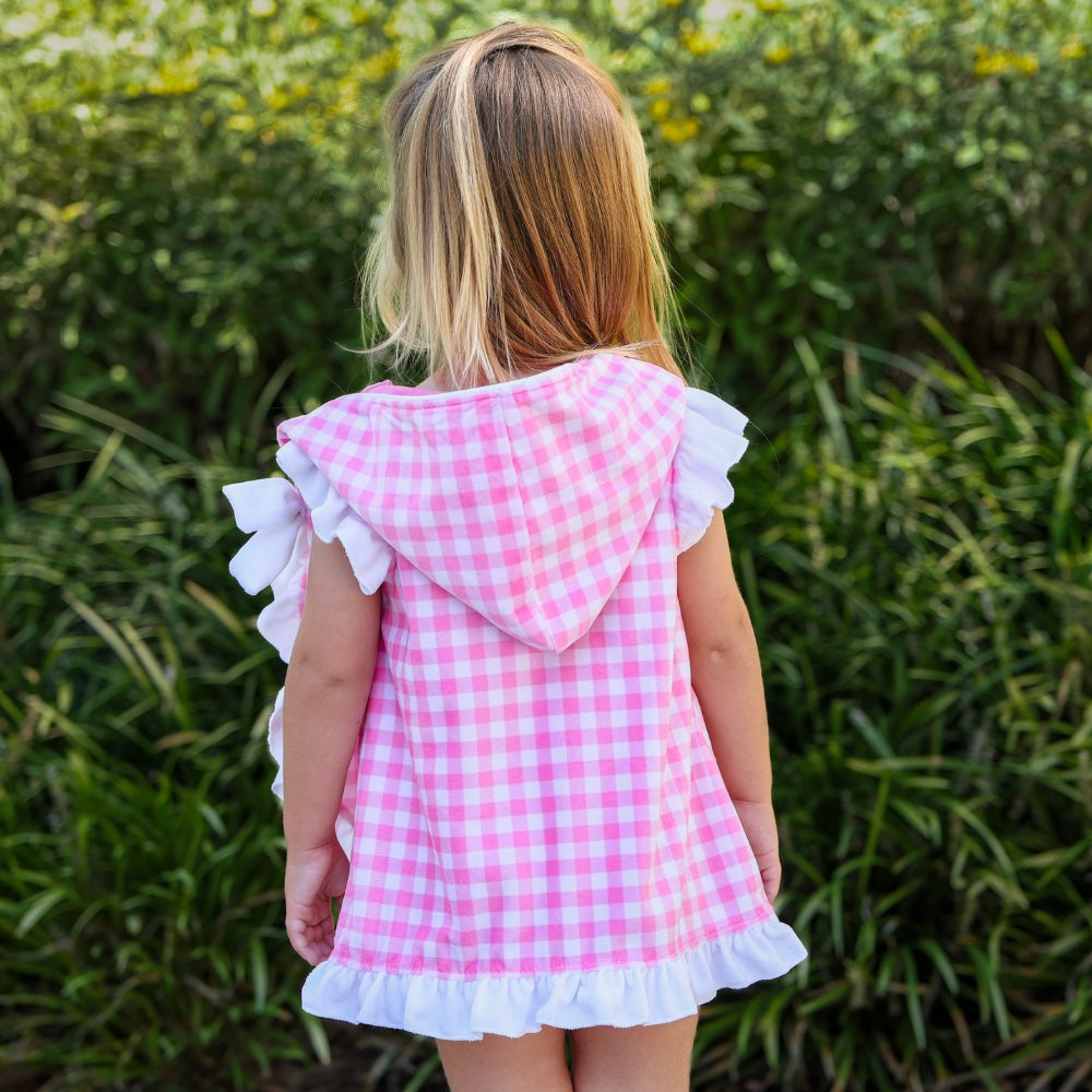Swim Cover up - Pink Gingham Ruffle With Bows