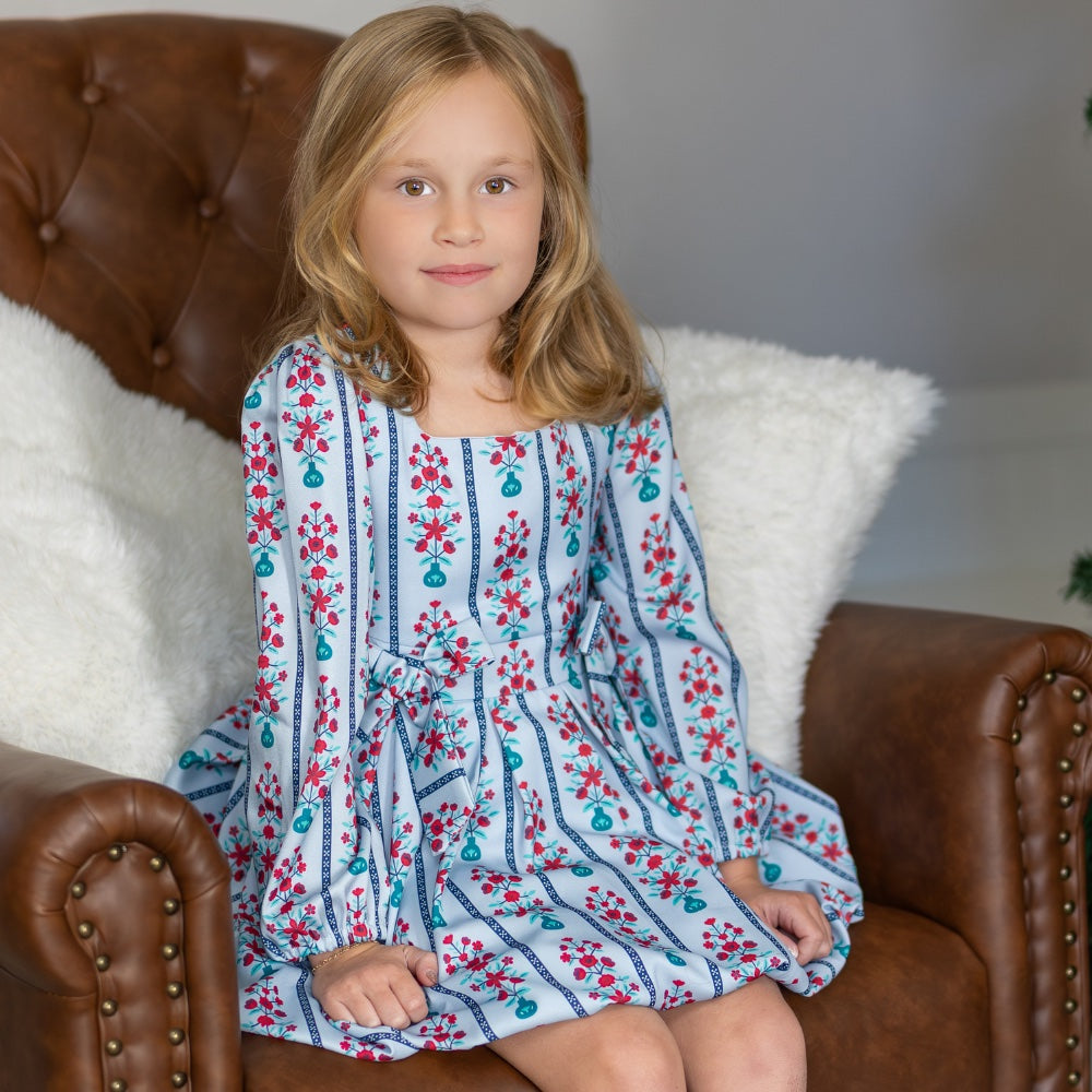 Camille LS Bubble Dress - Snowberry Stripes