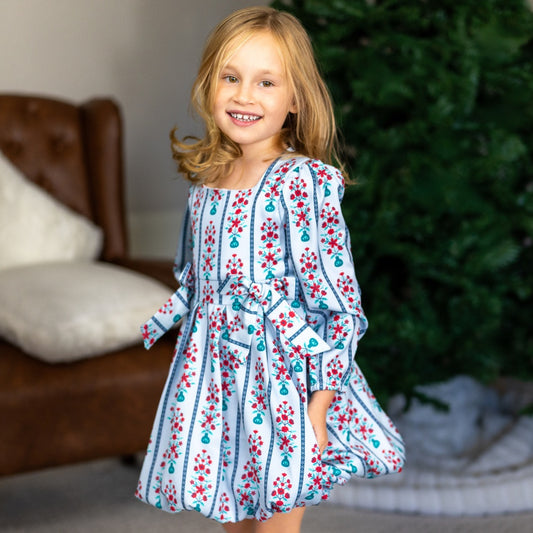 Camille LS Bubble Dress - Snowberry Stripes