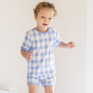 Short Sleeve Lounge Set - Blue Gingham - Sugar Bee Clothing