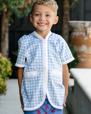 ***PREORDER***Boys Swim Cover Up - Blue Gingham - Sugar Bee Clothing
