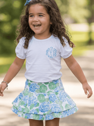 Taylor Ruffle Tennis Skirt - Blue Hydrangeas - Sugar Bee Clothing