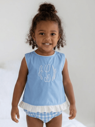 Ruffle Trimmed Swing Back Bloomer Set - Blue Gingham - Sugar Bee Clothing