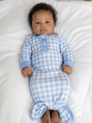 Knotted Gown - Blue Gingham - Sugar Bee Clothing