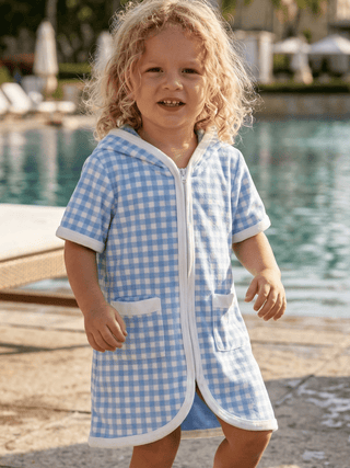 Boys Swim Cover Up - Blue Gingham - Sugar Bee Clothing